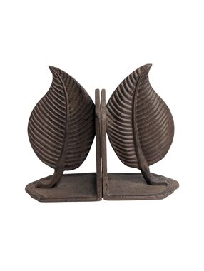 Square Nest Cast Iron Leaf Bookends | Rustic Bronze Finish | Heavy Duty